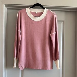 Women’s Rose Pink Pullover Sweater with Contrast Trim